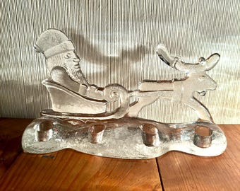 ON HOLD*** Vintage Kosta Boda Bertil Vallien Glass Santa Claus and Reindeer Candle Holder