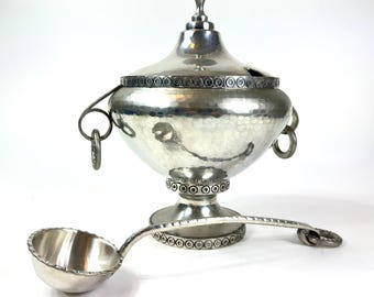 Pewter Tureen with Ladle – Scandinavian Serving Bowl with Lid, Norwegian