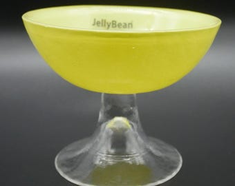 Mid-Century Yellow Glass Bowl on Clear Foot – JellyBean Dish by Ingela Benson – Scandinavian Design
