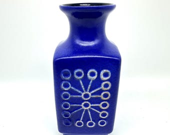 German Sputnik Vase, VEB Haldensleben Cube 308 1B, Blue Mid-Century Pottery