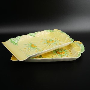 Vintage 1950s carlton ware yellow buttercup butter dish & cheese plate – set of 2