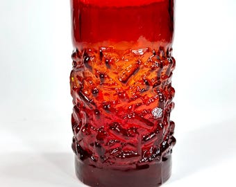 Vintage Red Bark Glass Vase by Paul Kedelv – Reijmyre, Sweden