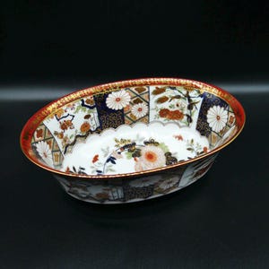 Bol japonais en porcelaine de style Imari – porcelaine fine Saji vintage, plat ovale profond, 23 cm