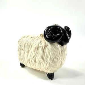 Spaghetti Pottery Ram Figurine, Scottish Sheep Sculpture