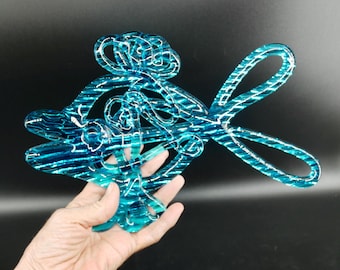Vintage Blue Glass Fish Suncatcher - 1970s Swedish Window Decor