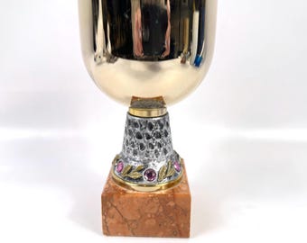 Metal Chalice Goblet on Marble Base, Classical Style, 19 cm