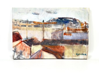 Oil Painting by Kjell Falk – Swedish Industrial Scene, 1970s