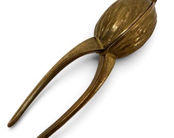 Vintage Brass Nutcracker, Walnut Shell Design, Hinged Kitchen Utensil