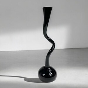 Minimalist Black Glass Swing Vase, Scandinavian Art, Made in