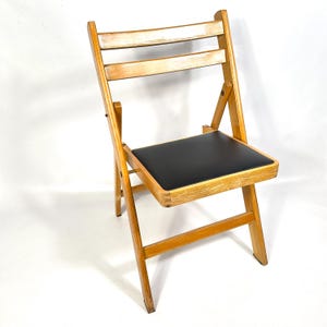 Folding Wooden Chairs, Set of 2, Mid Century Danish Style, 1960s, Black Seat Pads