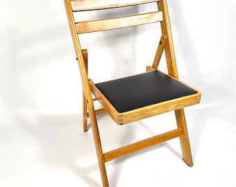 Folding Wooden Chairs, Set of 2, Mid Century Danish Style, 1960s, Black Seat Pads