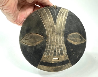 African Wall Sculpture – Antique Hand-Carved Luba Face, Congo, 19th Century Wooden Art