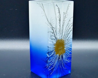 Vintage Bohemian Royal Blue & White Herner Glass Peacock Feather Vase | German Art Glass
