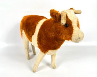 Antique Steiff Cow – 1920s/30s Mohair Plush Farm Animal, 26cm