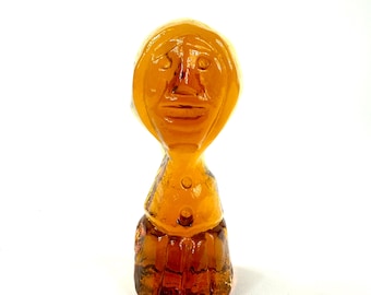 Vintage Erik Höglund Glass Sculpture – Amber Brutalist Figure, Sweden