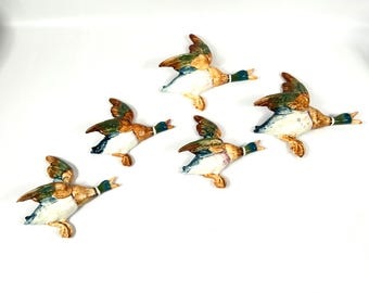 Vintage Beswick Flying Ducks – Ceramic Mallard Wall Decor, Set of 5