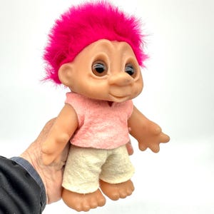 Vintage DAM Troll Doll: 1980s Denmark Pink Hair Gonk Figurine