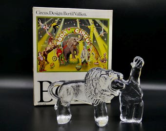 Kosta Boda Circus Glass Lion & Tamer Figurine - Bertil Vallien Swedish Art Glass with Box