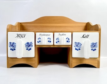 Swedish Kitchen Storage Rack – Ceramic Containers, Blue and White, 1997
