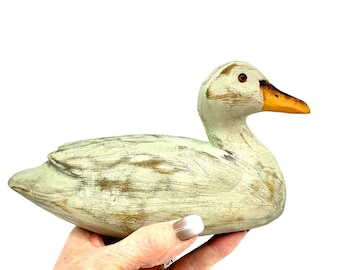 Duck Decoy Wood Carved Glass Eye Rustic, 7.9 inches