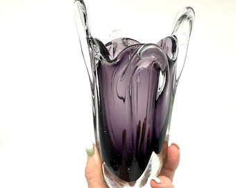 Scandinavian Sommerso Glass Vase – Amethyst Art Glass, Flygsfors Paul Kedelv Style, 1960s