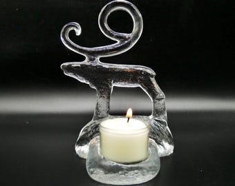 Vintage Kosta Boda Glass Reindeer Candle Holder – Bertil Vallien Design, Sweden