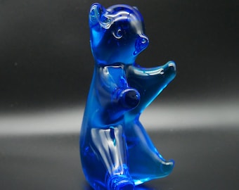 Vintage Scandinavian Glass Bear – 1970s blue glass