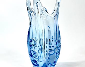 Vintage Scandinavian Glass Vase – Blue Bubble Glass, Mid-Century Design, 27 cm