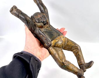 Antik gjutjärnsstövelhandtag, figurativ stöveljack, viktoriansk dörrstoppsdekor