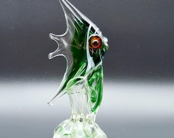 Vintage Murano Style Green Glass Fish Figurine - 1960s Ornament