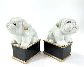 Vintage Ceramic Bulldog Figurines – Hand-Painted Bulldog Sculptures, c.1970s