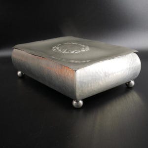 Vintage Pewter Jewelry Box: 1940s Garland Decor, Wood Interior