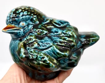 Ceramic bird sculpture, 1970s scandinavian pottery, erik engqvist