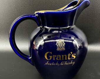 Vintage Grant's Scotch Whisky Cobalt Blue Ceramic Jug by Wade Pottery - Collectible Scottish Whisky Pitcher