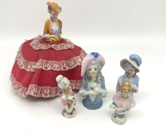 Vintage Porcelain Half Doll – Choice of 4 Hand-Painted Pincushion Figures, 1920s–40s