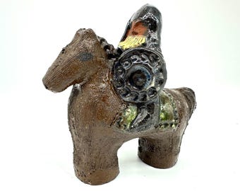 Vintage pottery viking horse man figurine: åsa gustavsson swedish design