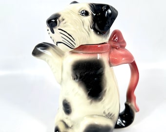 Vintage Begging Dog Teapot – Ceramic Terrier with Pink Bow, 1950s