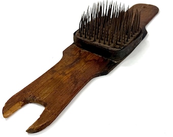 Rare 18th century swedish flax hatchel | dated 1770 & 1820 | primitive linen comb