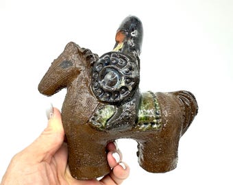 Viking Rider Sculpture, Åsa Gustavsson Swedish Pottery, 1970s Ceramic Horse