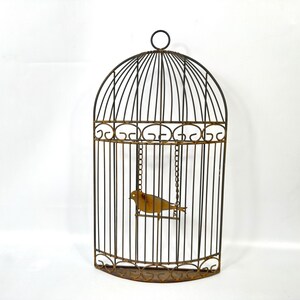 Metal birdcage wall decor – rustic half cage with bird, 41cm image 2