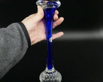 Vintage Orrefors Blue Glass Bud Vase – 1960s Scandinavian Hand-Blown Design
