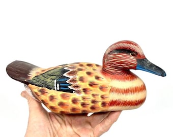 Hand-painted wood duck decoy – traditional folk art bird