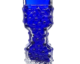 Josef Schott Smålandshyttan Vase – Cobalt Blue Textured Art Glass, 1970s Scandinavian Modernist Design
