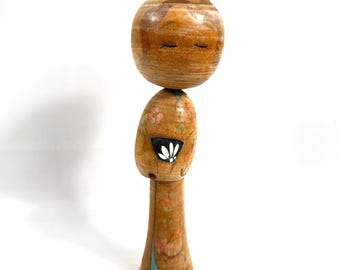 Kokeshi doll, hand-painted wood figure, Showa era, 23 cm