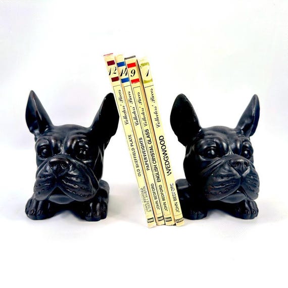 Dog Bookends Pair, Black Bulldog Sculptures, Vintage Desk Decor - Etsy