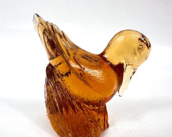 Amber glass duck – vintage kosta boda paul hoff art glass, handmade swedish bird figurine