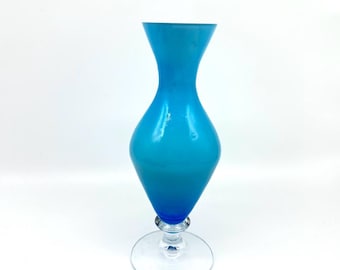 Scandinavian Blue Opaline Glass Vase: 1960s Ryd Style Art Glass