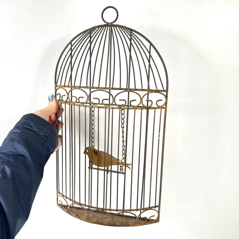 Metal birdcage wall decor – rustic half cage with bird, 41cm image 9
