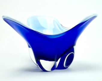 Vintage blue glass bowl - Flygfors Scandinavian design