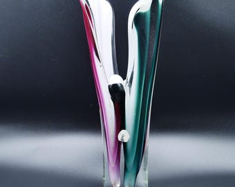 Rare Flygfors Coquille Vase – Mid Century Pink & Green Glass – Scandinavian Sommerso Art